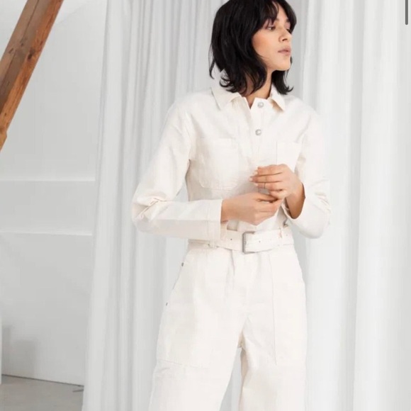 Stockholm Atelier & Other Stories Utility Jumpsuit in Cream Denim - Picture 1 of 9